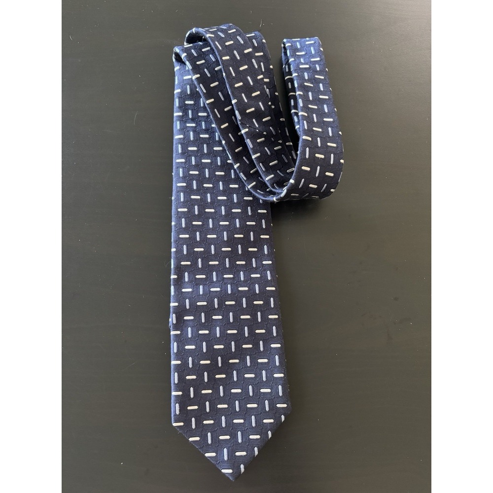 Robert Talbott Best Of Class Tie Blue Geometric Print Bars AOP Necktie Silk